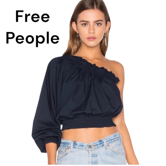 Free People Tops - Free People Dark Blue/Black One sleeve Top Size Medium